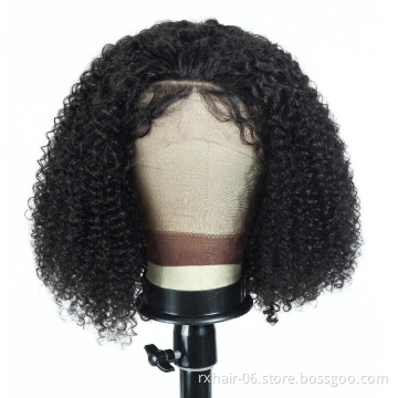 Top Quality HD Afro 3D Raw Perruque Mink Luvin Kinky Brazilian Silk Top Curly Bob Human Hair Curl Short Lace Frontal Wig
